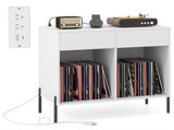 Record Player Storage Stand - Customizable Vinyl Compartments, Built-in Charging Station, Metal Legs 29585110