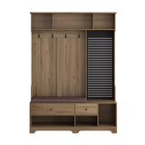 Multi-purpose Hallway Hall Tree with Removable Linen Cushioned Entryway Bench, Coat Rack, Storage W757P196819