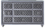 1pc Glam 9-Drawer Dresser w Tempered Glass Top Velvet Tufted Drawer Front Faux Crystal Drawer Knobs B011P228579