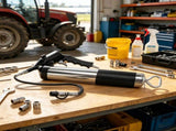 6000PSI Air Operated Grease Gun, Black Flat Coupler, Pointed Coupler, Bent Metal Pipe & Locking 86191108