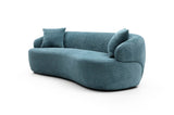 Blue Mid Century Modern Curved Sofa, 3 Seat Cloud couch Boucle sofa Fabric Couch for Living Room, W87679951