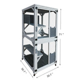 30.7" Wooden Catio Outdoor Cat Enclosure, Luxury Cat House on Wheels with Napping House, 4 Platforms W773P183374
