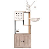 Cat Tree with Litter Box Enclosure - Modern Cat Condo with Scratching Posts, Feeding Bowl & W1687P304380