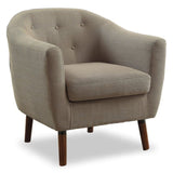 ZNTS Beige Fabric Upholstered Accent Chair 1pc Espresso Finish Legs Button Tufted Solid Wood Furniture B011P182503