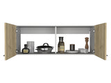 Wall cabinet 19"H, two Doors, two internal Shelves, White / Light Oak B097133159