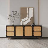 Rattan Sideboard Buffet Cabinet, Kitchen Storage Cabinet Console Table with Adjustable Shelves for W33164293