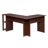 ZNTS L-Shaped Wood Right-angle Computer Desk with Two-layer Bookshelves Dark Brown 28876635