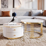 ZNTS Modern 2 Pieces White Round Nesting Coffee Table with Drawers in 27.6'' 61260641