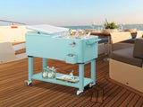 80 Quart Rolling Ice Chest, Portable Bar Drink Cooler with Catch Basin, Bottom Storage Tray and 10515126