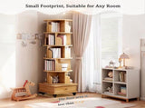 6 Tier Rotating Bookshelf, 360&deg Display Round Spinning Bookshelf with Wheels and Drawer, 90763993