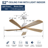 ZNTS 52 Inch Indoor Ceiling Fan With Dimmable LED Light 5 Solid Wood Blades Remote Control Reversible DC W882P146360