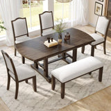 60"-78" Extendable Dining, Farmhouse Wooden Kitchen with Removable Leaf, Large Expanding N752P271802D