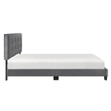 ZNTS 1pc Queen Platform Bed Dark Gray Velvet Upholstered Adjustable Height Headboard Button Tufted Solid B011P203579