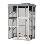 70.5 Tall Wooden Catio Outdoor Cat Enclosure, Gray Cat House Large Solid Wood Cage Playpen with 6 W773P307596