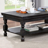 ZNTS Rustic Style Antique Black 1pc COFFEE TABLE Open Bottom Shelf Plank Style Table Top Living Room B011P214573