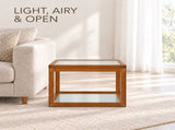 Small Square Coffee, Coffee with Storage - 2-Tier Real Bamboo & Fluted Glass Coffee W2641P566264