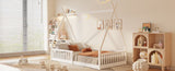Twin Size Wood House Bed with Fence, White N709P183348K