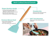 11Pcs Silicone Cooking Utensil Set Heat Resist Wooden Handle Silicone Spatula Ladle Spaghetti Server 78150001