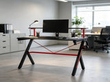 47 Inch Black Gaming Desk with Elevated Monitor Shelf Rotatable Cup Holder And Headphone Hook Racing 16299656