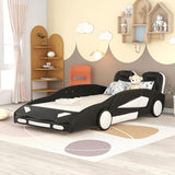 Twin Size Race Car-Shaped Platform Bed with Wheels, Black WF297945AAB