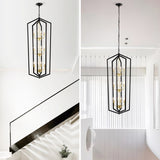 ZNTS 12-Light Lantern Tired Farmhouse Ceiling Hanging Light Black Chandelier Metal Modern Pendant Light W1592P209900