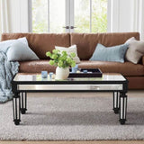 Silver Mirrored Coffee Table, Black Vintage Carved Wooden, Rectangle Glass Tea Table with Mirrored W1445P299191