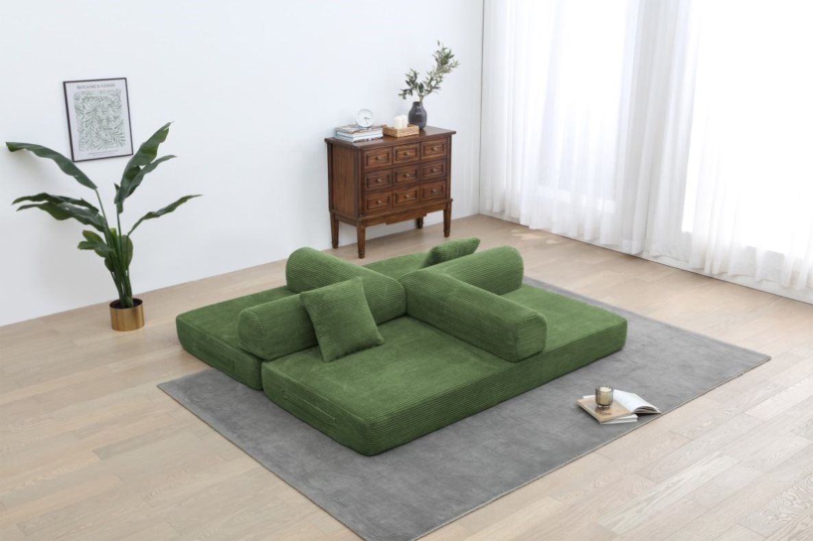 ZNTS Convertible Sleeper Sofa Bed with Cylindrical Pillow - Corduroy Folding Mattress Couch with W3199P322614
