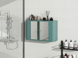 Army Green Wall-Mounted Bathroom Cabinet with Mirror, 2 Mirrored Doors & Open Shelf, Farmhouse Metal W3122P272875