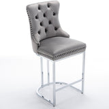 26" Counter Height Bar Stools Set of 2, Modern Velvet Barstools with Button Back&Rivet Trim W1143112577