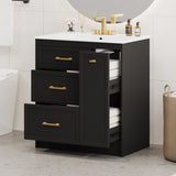 ZNTS Classic 30" Black Bathroom Vanity Set, Floor Standing, with Three Drawers, One of Which is a N729P194978B