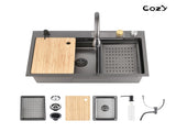Waterfall Kitchen Sink, Stainless Steel Single Bowl in Black, Multifunctional Workstation with 33860587