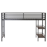 Adam sturdy junior twin loft bed black Cinnamon wood shelf for kids, space saving, Loft Bed B083P154188