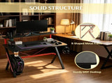 47 Inch Black Gaming Desk with Elevated Monitor Shelf Rotatable Cup Holder And Headphone Hook Racing 16299656