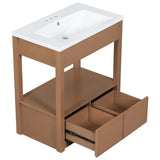 ZNTS 30" Bathroom Vanity with Sink Top, Bathroom Cabinet with Open Storage Shelf and Two Drawers, Brown 51882165