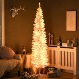 7' Tall Pre-Lit Slim Noble Fir Artificial Christmas Tree with 200 Warm White LED Lights and 499 42339847