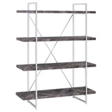 Rustic Grey Herringbone Bookcase with Full-Length Shelf B062P153825