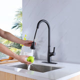 ZNTS Matte Black Round Pull Out Kitchen Faucet with Cover W997125550