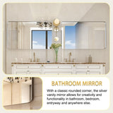 36x30inch Glossy Brushed Silver Rounded Corner Rectangle Wall Mirror For Bathroom Metal Frame Wall W2091126974