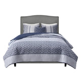 4 Piece Jacquard Quilt Set with Throw Pillow Navy Full/Queen B03597587
