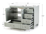 30" Blue Grey Bathroom Vanity with Ceramic Sink - Soft-Close Drawers, Solid Wood Frame, W2896P344074