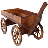 ZNTS Wood Wagon Flower Planter Pot Stand W/Wheels Home Garden Outdoor Decor W465P180333