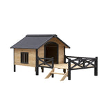 ZNTS Outdoor Large Wooden Cabin House Style Wooden Dog Kennel with Porch W21951579