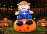 4 FT Inflatable Scarecrow Sitting on Pumpkin with LED Lights, Waterproof Polyester Fall Harvest 80338498