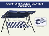 Dark Blue 3-Person Outdoor Swing Chair Patio Swing with Cushion, Adjustable Canopy 72523027