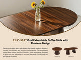 Walnut-colored Round Wooden Coffee Table, Flexible and Extendable,Space-saving,Fashionable Oval W3590P491826