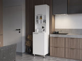 Rock Kitchen Pantry with Pneumatic Door, Open Storage, and Bottom Cabinet, White. B128P263725