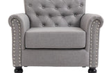 ZNTS Mid-Century Modern Accent, Linen Armchair w/Tufted Back/Wood Legs, Upholstered Lounge Arm W133355313