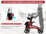 2-in-1 Red Rollator Walker & Wheelchair - 330 lbs Capacity, 8" PVC Wheels X-Shaped Structure 93513212