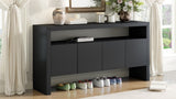U_Style 60" 4-Door Sideboard, Modern Minimalist Solid Veneer Sideboard with Open Shelf, Natural N711P289132B