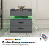 1 Set Nightstand with Adjustable LED Strip Light, 2-drawers, Large Storage Space, Suitable for W368P239007